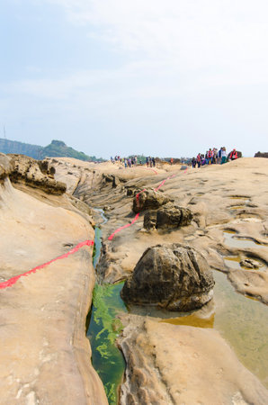 New Taipei City Taiwan : March 15 2015: Rock formations natural landscape in Yehliu Geopark Taiwan.のeditorial素材