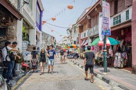 Georgetown,Penang - July 17,2015 : People can seen walking and exploring around the street art in Georgetown, Penangのeditorial素材