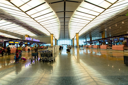 Singapore - September 16,2015 : Check in counters at Changi International Airport which is located in Singapore.のeditorial素材