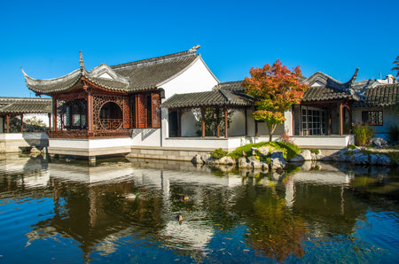 Dunedin,New Zealand - May 3,2016 : The main entrance hall of The Dunedin Chinese Garden in New Zealand.のeditorial素材