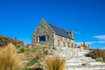 Lake Tekapo,New Zealand - April 19,2016 : Church of the Good Shepherd which is located at Lake Tekapo, New Zealandのeditorial素材