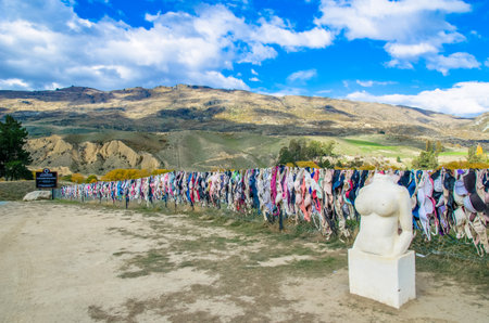 Central Otago,New Zealand - April 29,2016 : Cardrona Bra Fence gradually became a well known site as the number of bras grew to hundreds in Central Otago,New Zealand .のeditorial素材