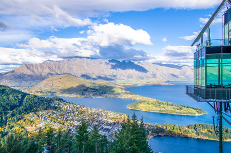 Queenstown,New Zealand - April 25,2016 : Beautiful cityscape view from the Queenstown Skyline, New Zealandのeditorial素材
