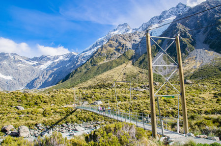 Mount Cook, New Zealand - May 8,2016 : Upper Hooker Bridge in Mount Cook National Park,New Zealand.のeditorial素材