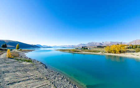 Lake Tekapo,New Zealand - April 19,2016 : Beautiful landscape Lake Tekapo in New Zealandのeditorial素材