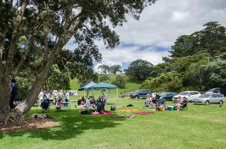Auckland,New Zealand - October 31,2015 : People can seen having their picnic at the Mahurangi Regional Park, New Zealand.のeditorial素材
