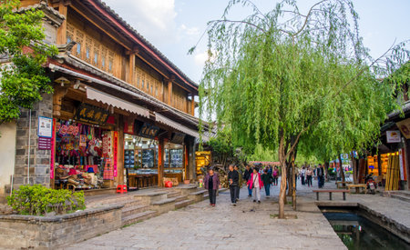 Lijiang,Yunnan - April 13,2017 : Shuhe Ancient Town is one of the oldest habitats of Lijiang and well-preserved town on the Ancient Tea Route.のeditorial素材