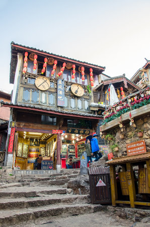Lijiang, China - April 10,2017 : Scenic view of the Old Town of Lijiang in Yunnan, China. The Old Town of Lijiang is a UNESCO World Heritage Site and also a famous tourist destination of Asia.のeditorial素材