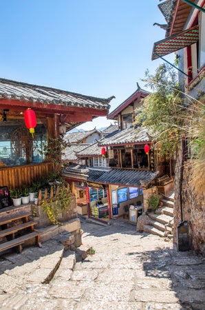 Lijiang, China - April 10,2017 : Scenic view of the Old Town of Lijiang in Yunnan, China. The Old Town of Lijiang is a UNESCO World Heritage Site and also a famous tourist destination of Asia.のeditorial素材