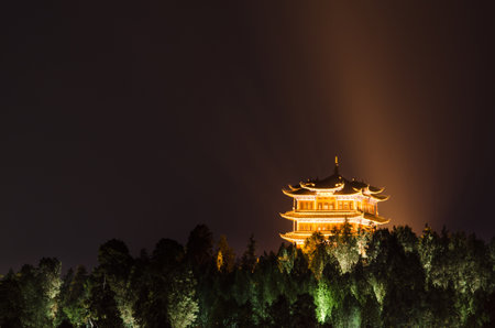 Lijiang,Yunnan - April 14,2017 : Night view of Wangulou in Old Town of Lijiang, Yunnan Province, China.のeditorial素材