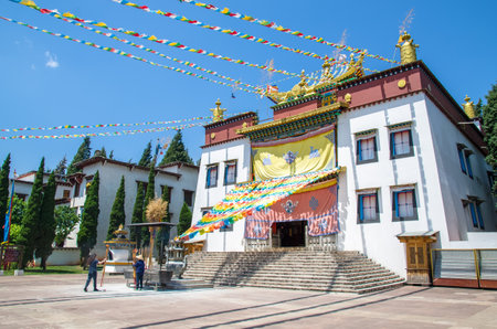 Kunming,China - April 9,2017 : Tibetan temple in the Tibetan village which is located at Yunnan Nationalities Village, China.のeditorial素材