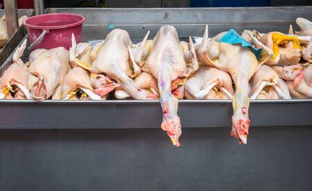 Piled Up raw chicken selling in a morning market.の写真素材