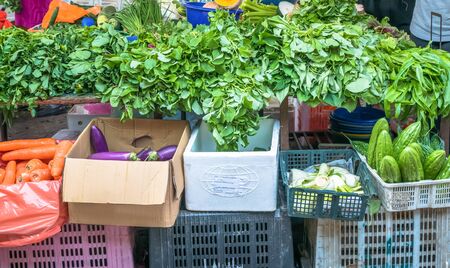 Various vegetables selling in a morning market.の写真素材