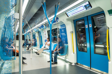 Kuala Lumpur,Malaysia - July 25,2017 : Passengers in the latest MRT (Mass Rapid Transit). MRT is the latest public transportation system in Klang Valley from Sungai Buloh to Kajang.のeditorial素材