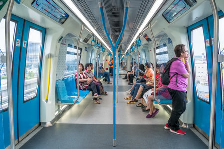 Kuala Lumpur,Malaysia - July 25,2017 : Passengers in the latest MRT (Mass Rapid Transit). MRT is the latest public transportation system in Klang Valley from Sungai Buloh to Kajang.のeditorial素材