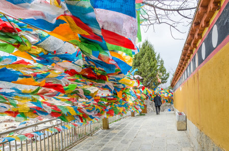 Yunnan,China - April 16,2017 : Dukezong Temple which is located at Shangri La, Yunnan China. There is a biggest tibetan prayer wheel in the world at the Dukezong Temple.のeditorial素材