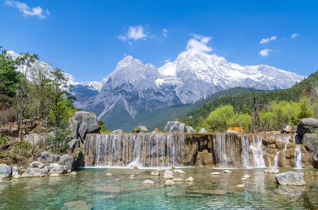 Beautiful Blue Moon Valley in Jade Dragon Snow Mountain, Lijiang Yunnan China.の写真素材