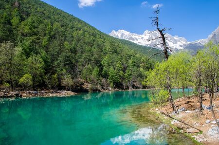 Beautiful Blue Moon Valley in Jade Dragon Snow Mountain, Lijiang Yunnan China.の写真素材