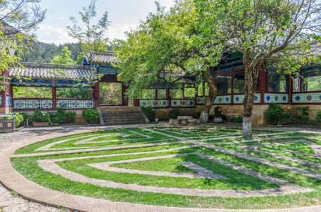 Lijiang,China - April 11,2017 : Landscape view of the Jade Spring Park, also named Heilongtan Park, it is located at the foot of Elephant Hill,Lijiang China.のeditorial素材