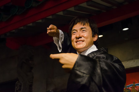 Singapore - September 15,2015 : The wax figure of Jackie Chan in Madame Tussauds Singapore. Jackie Chan is a Hong Kong actor,artist, singer and film directorのeditorial素材