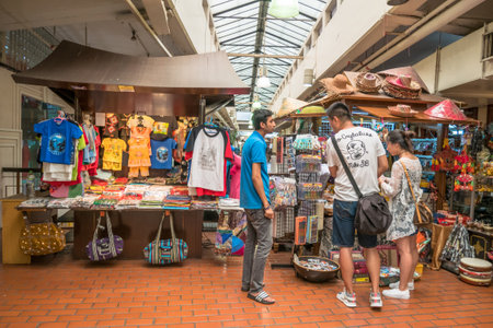 Kuala Lumpur, Malaysia - October 7,2017 : People can seen exploring and shopping around the Central Market. It is a cultural heritage site with restored art deco facade offering shopping and eateries.のeditorial素材