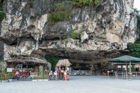 Ti Top Island,Vietnam - Nov 3,2017 : Ti Top Island is located in the heart of Halong Bay.It is regarded as one of the most attractive site for tourists to Halong. People can see exploring around it.のeditorial素材