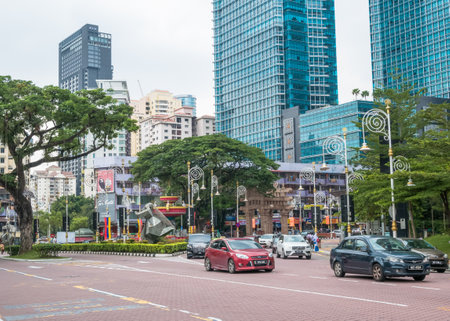 Kuala Lumpur, Malaysia - Feb 7,2017 : View of busy traffic in Brickfields Little India in Kuala Lumpur. It usually crowded with locals as well as tourists.のeditorial素材