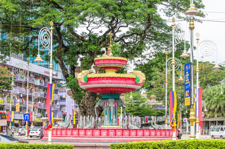 Kuala Lumpur, Malaysia - Feb 7,2017 : Brickfields Junction Fountain is the local point of KL's...