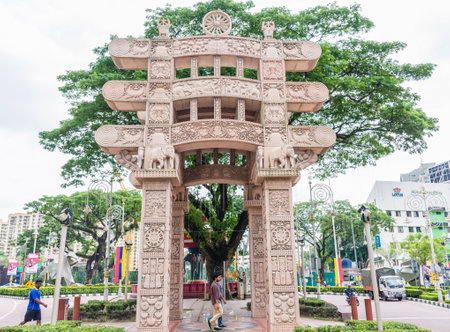 Kuala Lumpur, Malaysia - Feb 7,2017 : The Torana Gate in Brickfields Little India Kuala Lumpur. It is a gateway  to India-Malaysia Friendship. People can seen walking around it.のeditorial素材