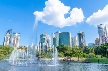 Kuala Lumpur - February 12,2018 : Spectacular dancing water fountains at the Lake Symphony,KLCC.