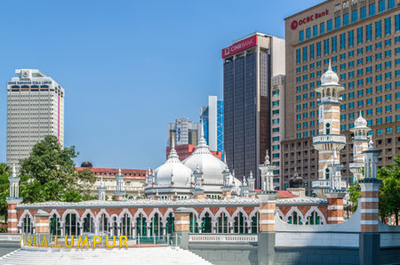 Kuala Lumpur,Malaysia - February 12,2018 : Masjid Jamek mosque which is located at the heart of Kuala Lumpur city.It added the new water features themed River of Life and launched in late of August in 2017.のeditorial素材