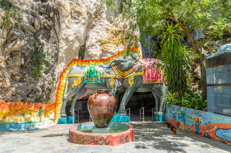 Kuala Lumpur, Malaysia - Feb 13, 2018 : CAVE Villa is a new tourism attraction in Batu Caves. Indoor gallery with huge monuments and fantastic artwork with lighting are some of the attractive sights.のeditorial素材