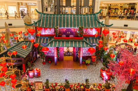 Kuala Lumpur,Malaysia - February 12,2018 : Colorful Chinese New Year decoration at the Suria KLCC shopping centre.のeditorial素材