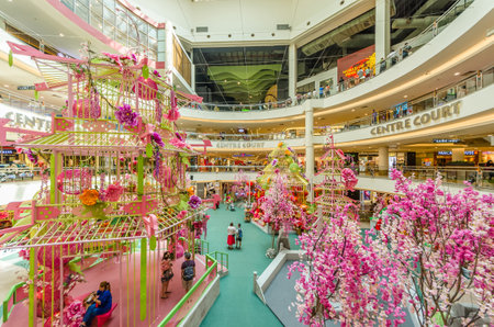 Kuala Lumpur,Malaysia - February 23,2018 : Chinese New Year decoration in Mid Valley Megamall. People can seen exploring and shopping around it.のeditorial素材
