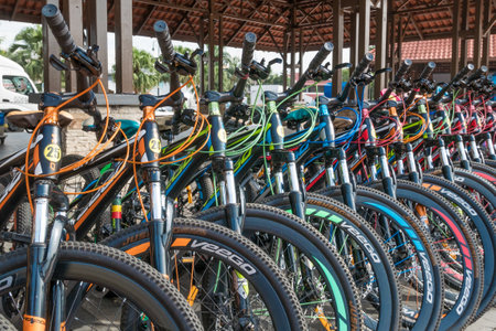 Kuala Lumpur, Malaysia - May 29,2018 : Bike rental for public in Titiwangsa Lake Gardens, it is a recreational park with a large lake as its main attraction.のeditorial素材