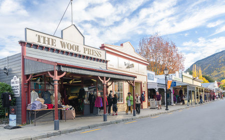 Arrowtown, New Zealand - April 27,2016 : People can seen exploring around the Arrowtown at Buckingham Street.のeditorial素材