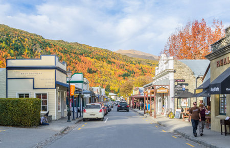 Arrowtown, New Zealand - April 27,2016 : People can seen exploring around the Arrowtown at Buckingham Street.のeditorial素材
