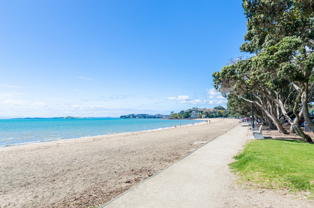 Mission Bay is a beautiful white-sand beach which is located at Auckland,New Zealandの写真素材