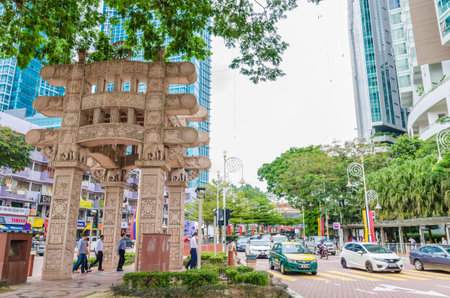 Kuala Lumpur, Malaysia - Feb 7,2017 : The Torana Gate in Brickfields Little India Kuala Lumpur. It is a gateway  to India-Malaysia Friendship. People can seen walking around it.のeditorial素材