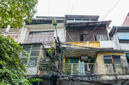 Hanoi,Vietnam - November 5,2017 : View of ancient building in Hanoi Old Quarter ,Vietnam.のeditorial素材