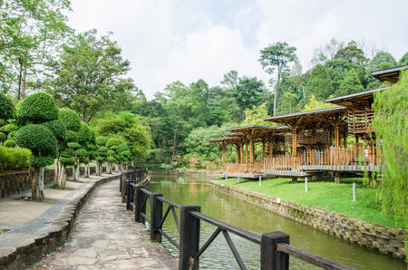Kuala Lumpur,Malaysia â August 31,2018 : Scenic view of the Kuala Lumpur Perdana Botanical Gardens, featuring the view of the Bamboo Playhouse.のeditorial素材