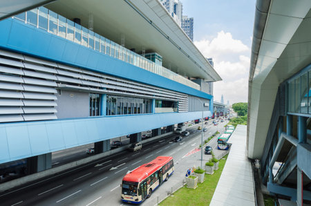 KL, Malaysia - April 5,2019 : There are some link bridges connects the Cheras Leisure mall and Eko Cheras mall directly to the MRT Taman Mutiara station. People can seen exploring around it.のeditorial素材