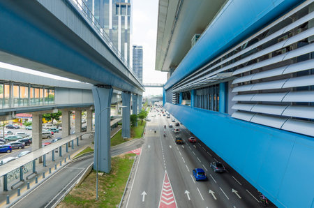 KL, Malaysia - April 5,2019 : There are some link bridges connects the Cheras Leisure mall and Eko Cheras mall directly to the MRT Taman Mutiara station. People can seen exploring around it.のeditorial素材