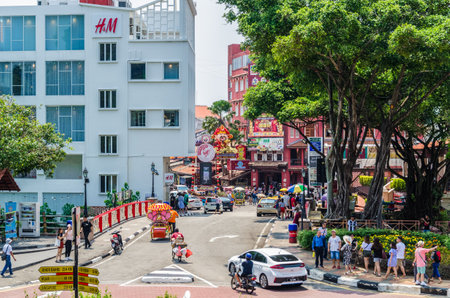Malacca,Malaysia - April 21,2019 : Jonker Street is the centre street of Chinatown in Malacca. It was listed as a UNESCO World Heritage Site on 7 July 2008. People can seen exploring around it.のeditorial素材