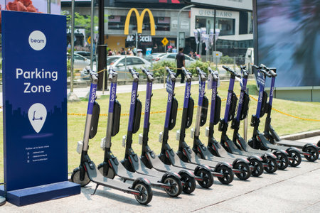 Kuala Lumpur,Malaysia - September 7,2019 : Beam e-scooters in the parking zone for rental at Bukit...