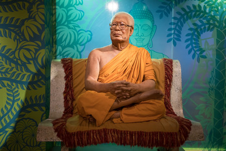Bangkok,Thailand - November 1,2019 : Buddhadasa Bhikkhu wax figure display at Madame Tussauds...