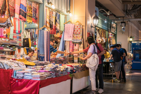 Bangkok,Thailand - October 29,2019 : Scenic view of the Asiatique The Riverfront, people can seen exploring and shopping around it.のeditorial素材