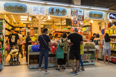 Bangkok,Thailand - October 29,2019 : Scenic view of the Asiatique The Riverfront, tourists can seen buying some local snacks for souvenirs.のeditorial素材