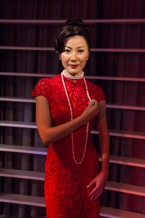 Bangkok,Thailand - November 1,2019 : Michelle Yeoh wax figure display at Madame Tussauds Museum,Siam Discovery in Bangkok Thailand.のeditorial素材