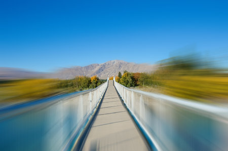 Concrete bridge motion blur in autumn season.